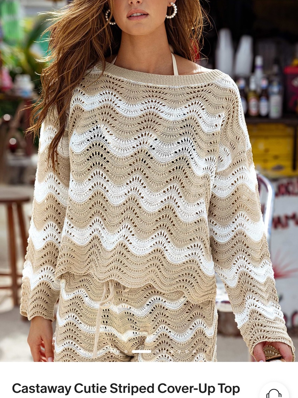 Cupshe Beige and White Crochet Swim Coverup Set